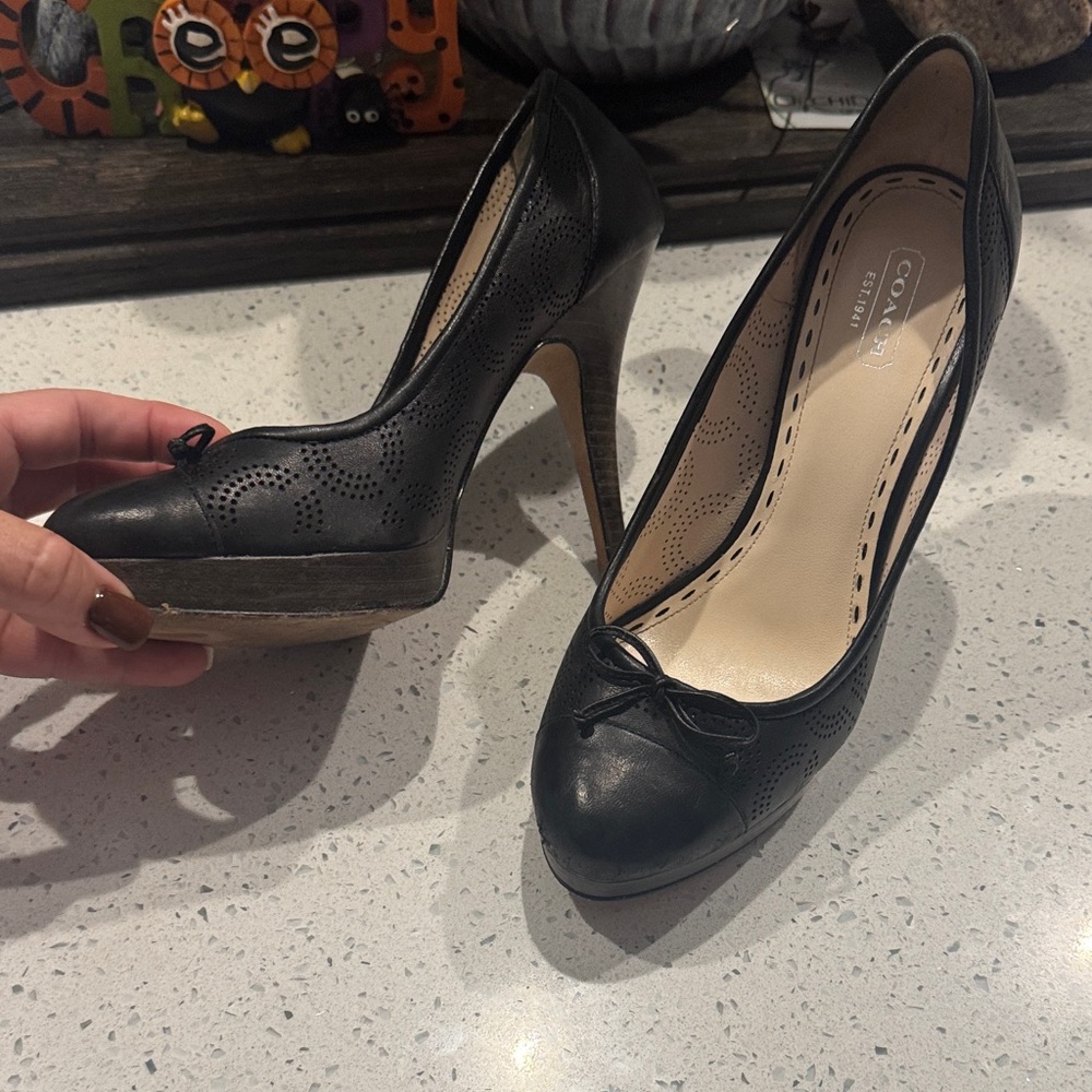 Coach Black Leather Women's Heels